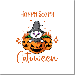 Halloween scary witches - wishes - pumpkin - catoween cat Posters and Art